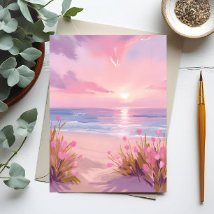 Carte Postale Rose Blush Beach Sunset Pastel Aquarelle
