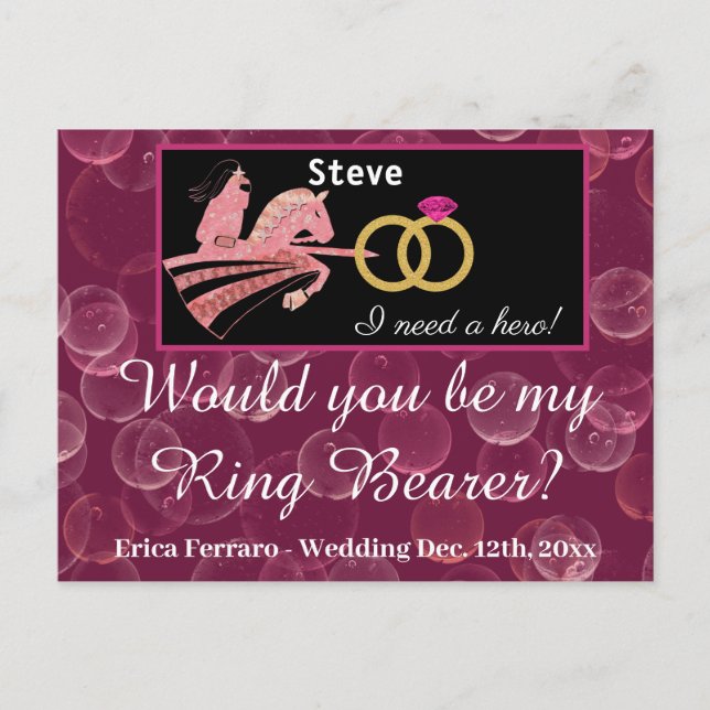 Carte Postale Rose Champagne & Chevalier médiéval pour Porteur d (Devant)