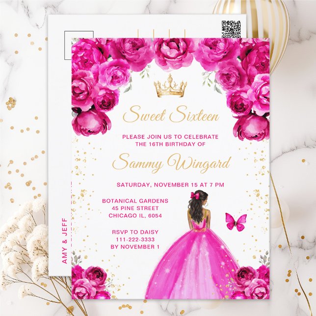 Carte Postale Rose Chaud Princesse à Peau Foncé Douze Ans (Créateur téléchargé)