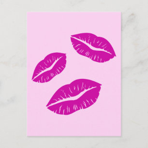 CARTE POSTALE ROSE CHAUDE POURPÉE KISSES LIPS AMOUR ICONS MOTIVA