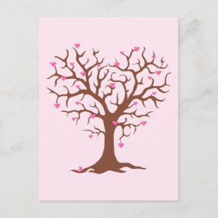 CARTE POSTALE ROSE COEUR BROWN ARBRE PRINTEMPS AMOUREUX GRAPHIQU