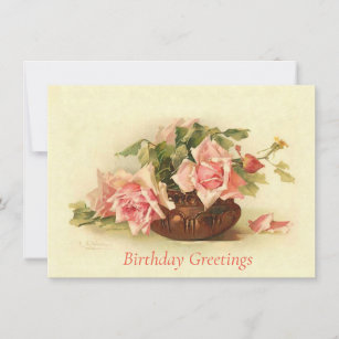 Carte postale rose d'anniversaire de vase à roses