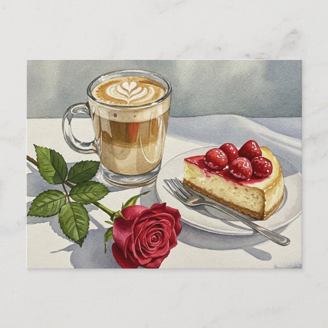 Carte postale Rose de fraises au café Latte (Devant)