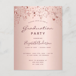 Carte Postale Rose de la fête de graduation or étoiles invitatio