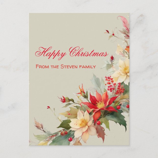 Carte postale Rose de Noël | votre nom (Devant)
