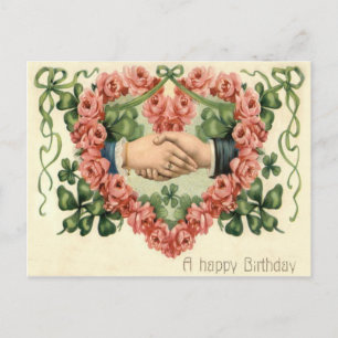 Carte Postale Rose de poignée de main Coeur quatre feuilles Clov