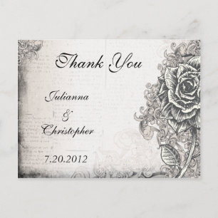 Carte postale Rose de tatouage victorien Merci Mar