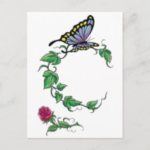 Carte Postale rose de vigne papillon