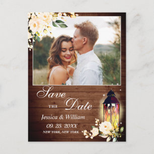 Carte Postale Rose Écarlate Bois Rustique PHOTO Mariage Enregist