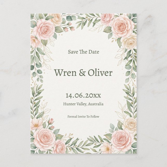 Carte Postale Rose Éclos Save the Date (Devant)