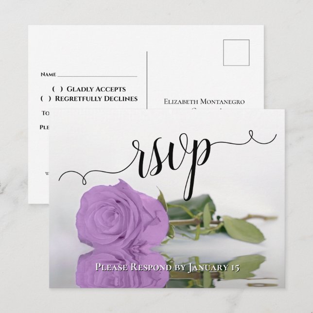 Carte Postale Rose Élégante à Reflet Violet Lilas Réponse au Mar (Devant / Derrière)