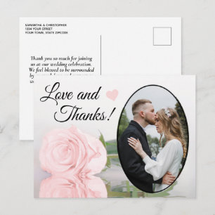 Carte Postale Rose élégante rose pâle Mariage Amour & Merci
