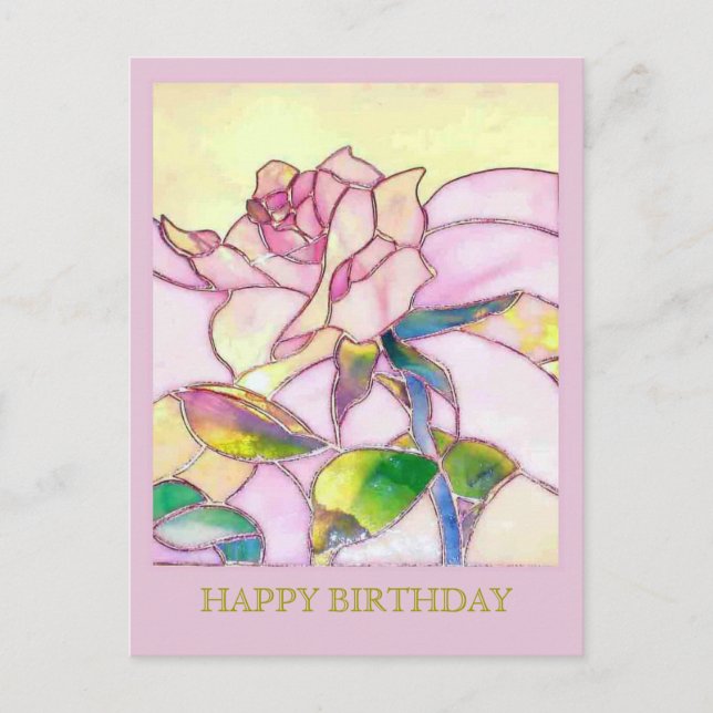 Carte postale Rose en verre Elegant Joyeux Anniver (Devant)