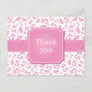 Carte postale rose et blanc motif numéro 45 Merci