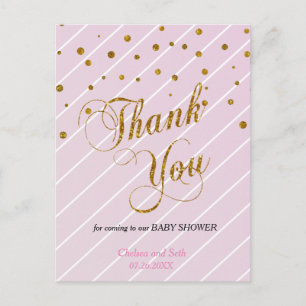 Carte Postale Rose et Or Bébé Douce Confettis - Merci