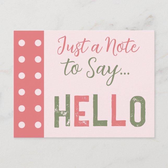 Carte Postale Rose et vert juste une note pour dire bonjour (Devant)