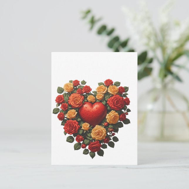 Carte Postale Rose Éternelle Fleur de Cœur (Debout devant)