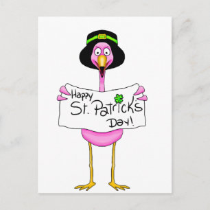 Carte Postale rose flamingo heureux st. patricks jour