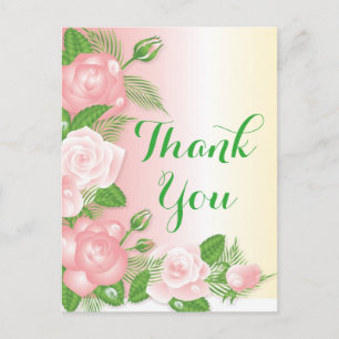 Carte Postale Rose Floral Et Vert Merci Vos Fleurs Roses