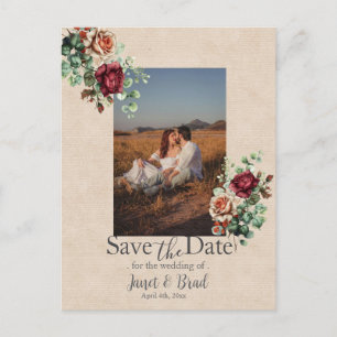 Carte Postale Rose Floral Eucalyptus Enregistrer la date Photo