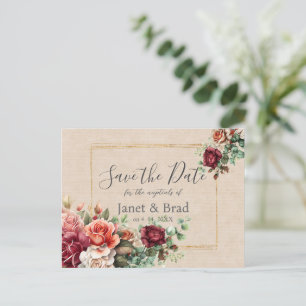 Carte Postale Rose Floral Eucalyptus Mariage Enregistrer la date