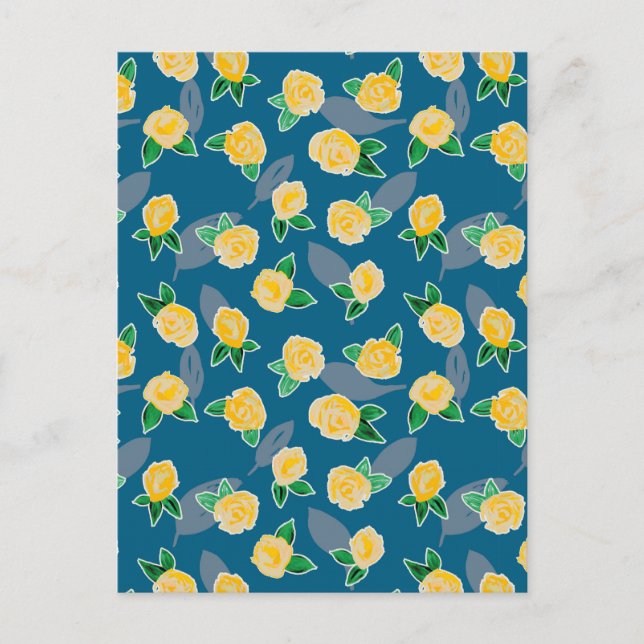 Carte Postale Rose florale jaune sur fond bleu (Devant)