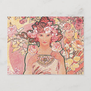 Carte postale rose Flower Girl Art Nouveau