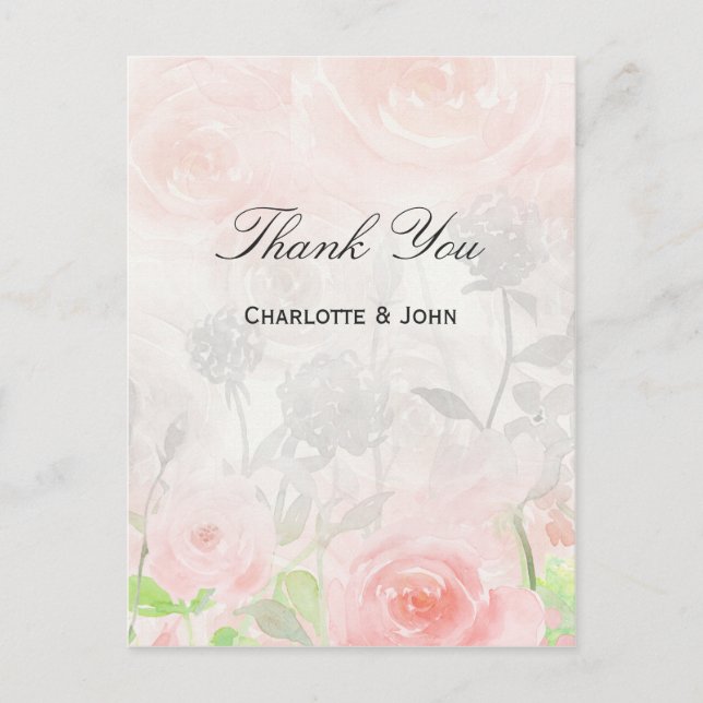 Carte Postale Rose Garden Floral moderne mariage Merci notes (Devant)