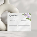 Carte Postale Rose Garden Recipe Card<br><div class="desc">Lavender watercolor floral recipe card that matches our Rose Garden shower invitations in Lilac.</div>