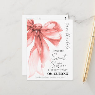 Carte Postale Rose Gold Bow Coquette Sweet 16 Enregistrer la Dat