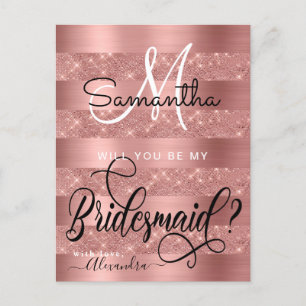 Carte Postale Rose Gold Chic Monogram Bridesmaid Proposition