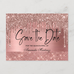 Carte Postale Rose Gold Chic Quinceañera Enregistrer La Date
