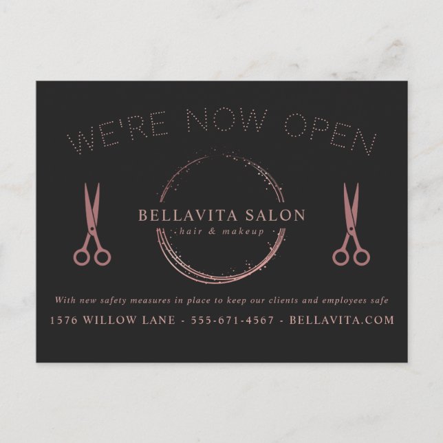 Carte Postale Rose Gold Circle Salon Logo Nous sommes Open Covid (Devant)