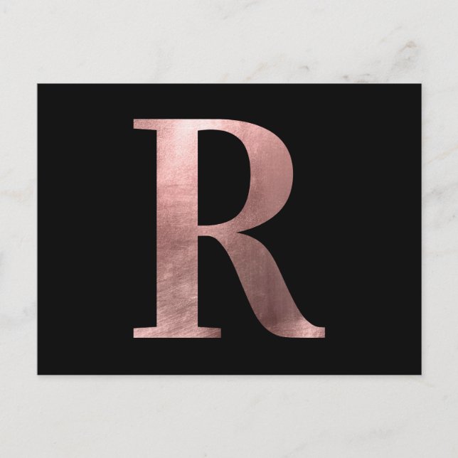 Carte Postale Rose Gold Classique Monogramme R sur Fond Noir (Devant)