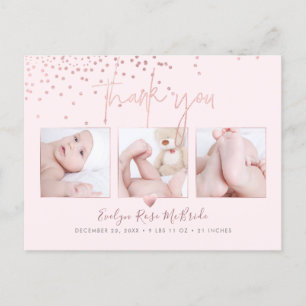 Carte Postale Rose Gold Confetti Chic Signature Script Merci