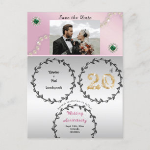 Carte Postale Rose Gold Emerald 20e anniversaire Enregistrer la