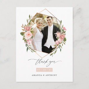 Carte Postale Rose Gold et Blush Mariage Géométrique Photo
