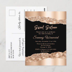 Carte Postale Rose Gold et Larmes de Glamour Noir pour un Sweet 