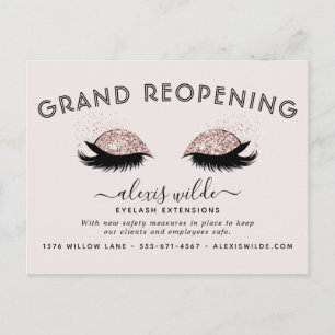 Carte Postale Rose Gold Eyelashes Salon Grand Réouverture Covid