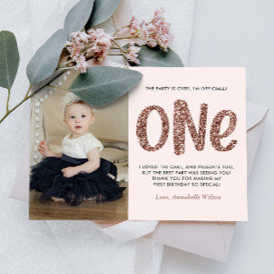 Carte Postale Rose Gold Faux Parties scintillant 1er anniversair