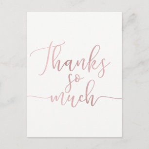 Carte Postale Rose Gold Feuille Script Merci Merci Beaucoup