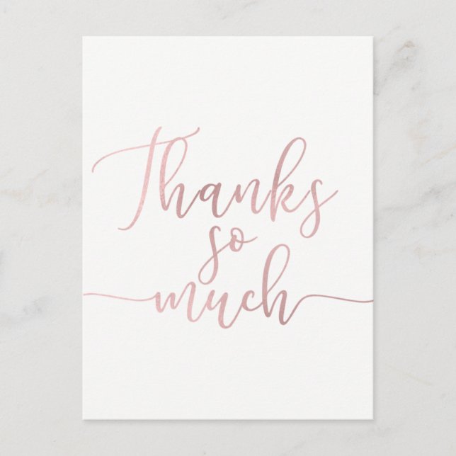 Carte Postale Rose Gold Feuille Script Merci Merci Beaucoup (Devant)