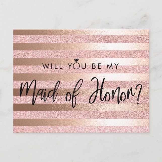 Carte Postale Rose Gold Foil et Parties scintillant Maid of Hono (Devant)