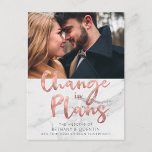 Carte Postale Rose Gold Foil Script Marbre Mariage Postponction