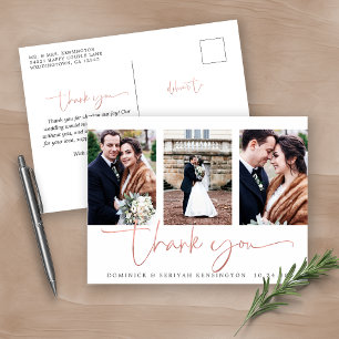 Carte Postale Rose Gold Foil Script Photo Mariage Merci