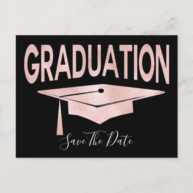 Carte Postale Rose Gold Graduation Cap Enregistrer La Date (Devant)