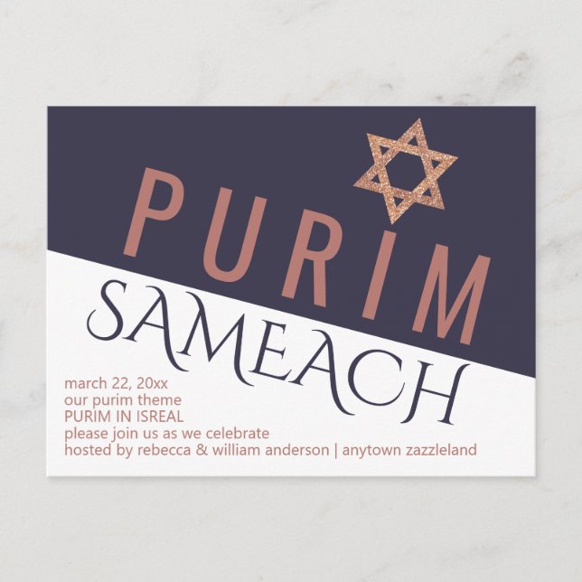 Carte Postale Rose Gold Magen David Star Modern Purim Holiday (Devant)