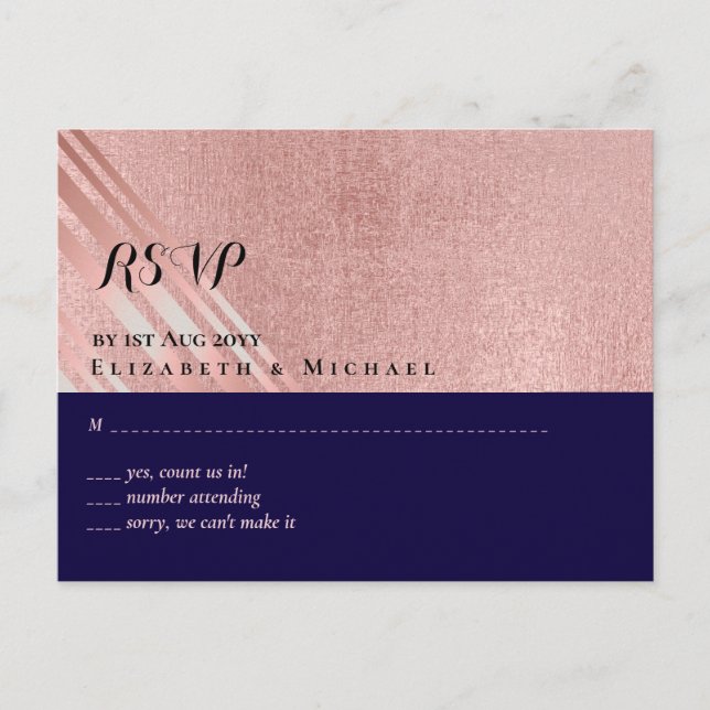 Carte Postale Rose Gold Marine Parties scintillant bleue  Foil L (Devant)