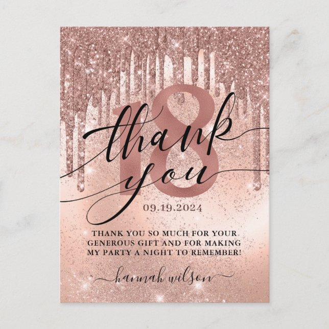 Carte postale Rose Gold Merci 18e anniversaire (Devant)