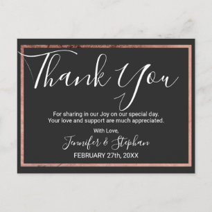 Carte Postale Rose Gold Outline Bordure Mariage noir Merci